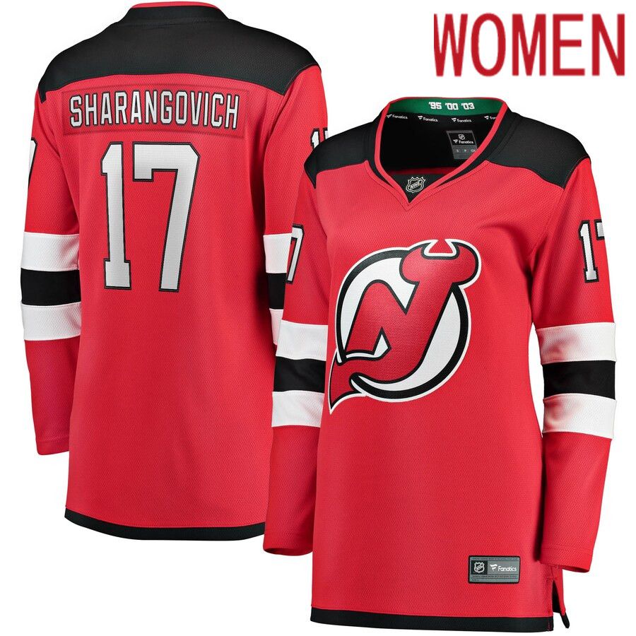 Women New Jersey Devils 17 Yegor Sharangovich Fanatics Branded Red Home Breakaway NHL Jersey